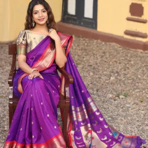 Yeola Paithani Saree with Zari Weaving and Luxurious Brocade Blouse - Luxe