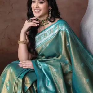 Blue Colour Pure Viscose Dola Silk Saree with Pichwai Kalamkari Print - Luxe