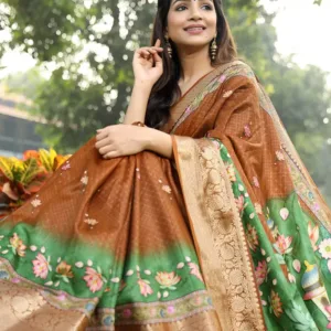 Brown Colour Pure Viscose Dola Silk Saree with Pichwai Kalamkari Print - Luxe