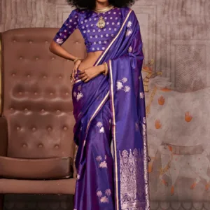 Purple Banarasi Satin Silk Saree with Art Weave