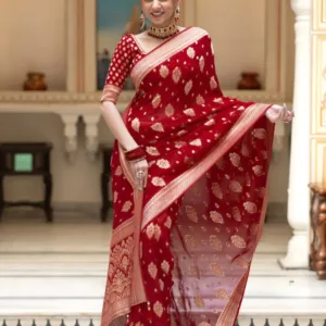 Sudha Red Banarasi Silk Saree with Beautitude Blouse