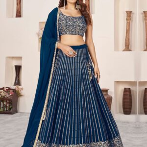 Deep Blue Georgette Lehenga Choli with Zari And Sequins