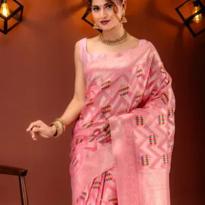 Mimosa Women's Woven Design Banarasi Style Art Silk Saree With Blouse Piece : SA00001584PNKFREE