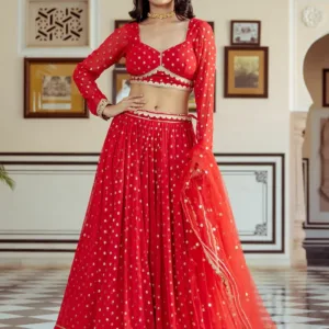 Red Georgette Lehenga Choli Set