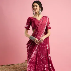 2044 Traditional Bandhani with Shibori Print Soft Satin Silk Saree RED