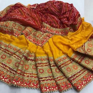 Multicolor Bandhani Gota Patti Saree, Moss Chiffon, 6.30 Meter